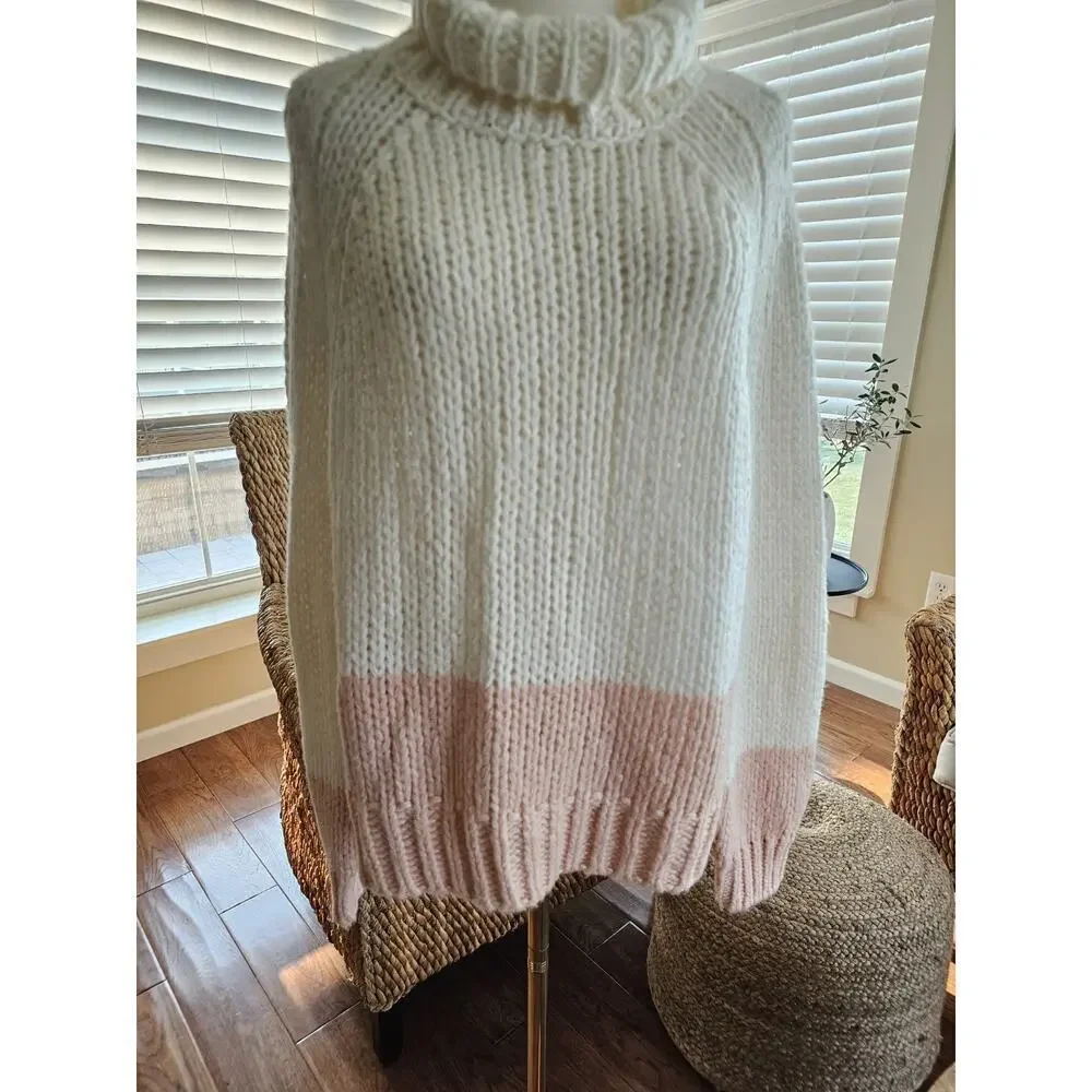 Reiss Hettie Chunky Knit Roll Neck Color Block Wool Blend Sweater L EUC - Picture 2 of 10